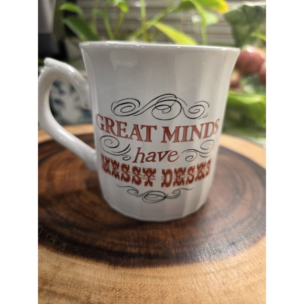 Coffee Cup Mug Great Minds Have Messy Desks Notebook Office Vintage USA